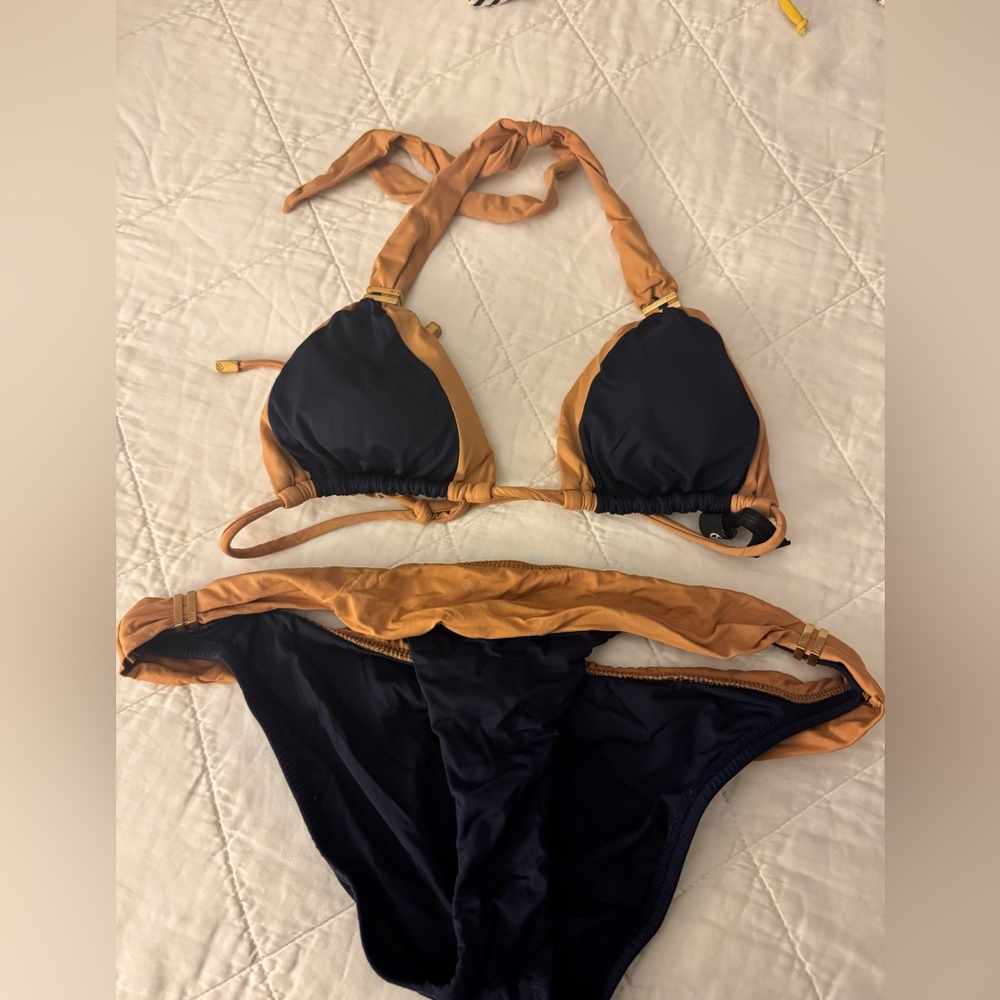 Vix Paula Hermanny Bia Bikini Set Navy and Tan Size Medium